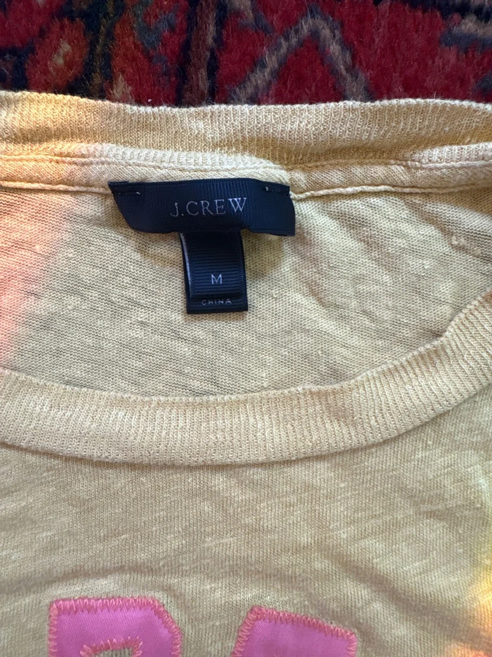 J. Crew Yellow 100% Linen Tee with Pink 'Made In The Shade' Applique